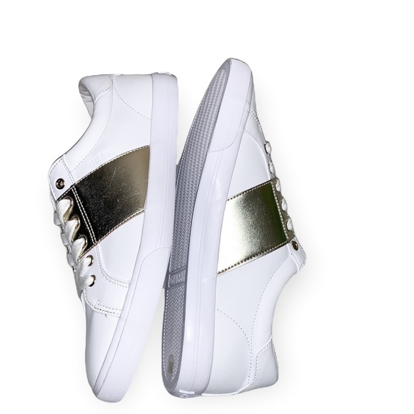 Guess Shoes Guess White Wgold Trim Faux Leather Sneakers Poshmark